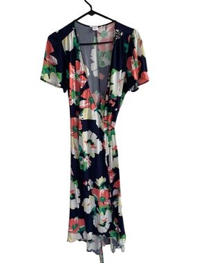 GAP Floral Wrap Dress Midi High Low Navy Blue Cottagecore Spring Medium